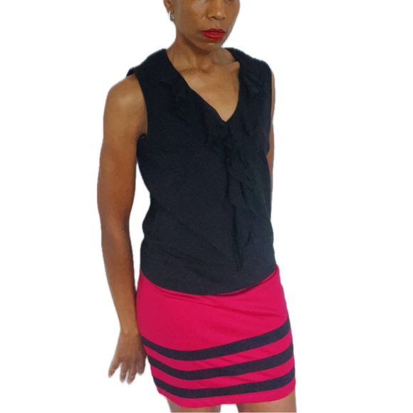 BASIC HOUSE•SIZE L•HOT PINK & BLACK•BOTTOM STRIPED MINI SKIRT - Picture 6 of 6